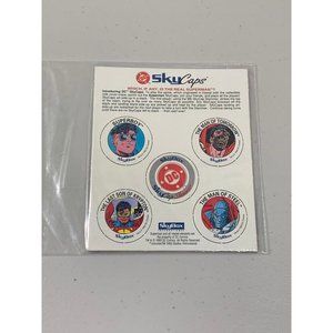 Vintage 1993 DC SkyCaps Complete Superman Unpunched 4 Cap Sheet Pogs w/ Slammer